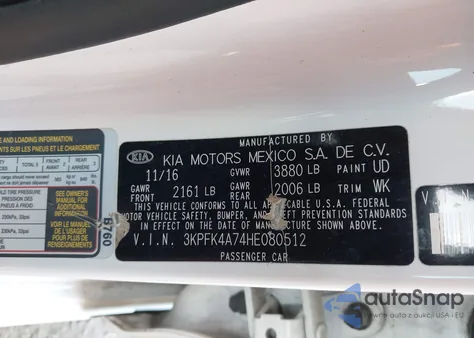 2017 Kia Forte Lx from USA, damaged, VIN 3KPFK4A74HE080512